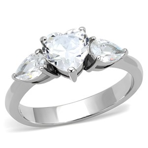 Slickblue Women's Stainless Steel Ring with Clear CZ Three-Stone Design, Polished Finish, Size 5-10 - 1 of 4