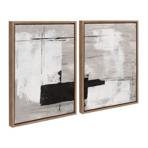 Kate and Laurel Sylvie Line 1 Left and Right Neutral Linen Framed Canvas Art Set by Nikita Jariwala - 1 of 4