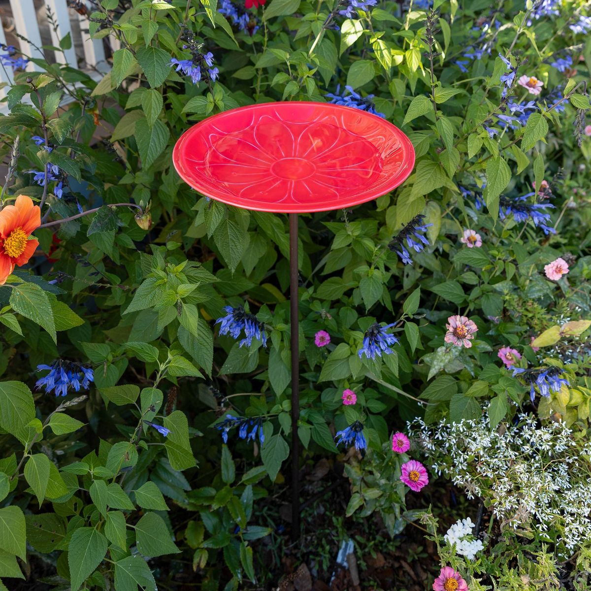 ACHLA Designs 39" Brass Petunia Lolly Bird Bath Pink - thumbnail 4