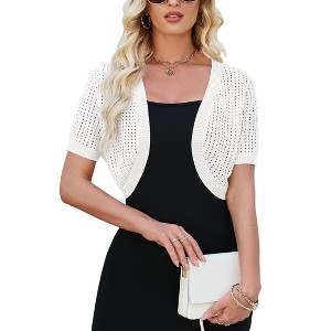 Womens Short Sleeve Shrug Cardigan Bolero Lightweight Open Front Knit Sweater Cardigans Shrug for Dress - 1 of 4