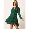 Seta T Women's Deep V Neck Wrap Long Sleeve Tie Waist Mini Skating Flowy A-Line Dress - 2 of 4
