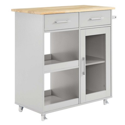 Modway Culinary Kitchen Cart with Towel Bar – Rolling Island Storage Cabinet with Shelves and Drawers
