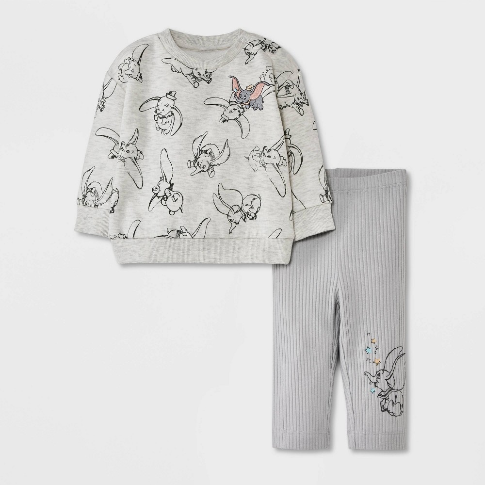 Baby Disney Dumbo Fleece Ribbed Top and Pants Set - Gray 0-3M