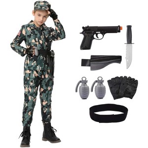 TackView Army Soldier Costume for Boys Kids Aged 5-14, Military Costume Dress Up Role Play Set with Toy Accessories - 1 of 4