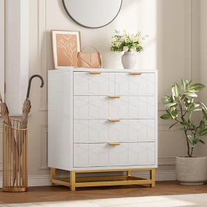 Dresser for Bedroom, 5 Drawer White Wooden Dresser with Gold Handles, Modern Storage Dressers & Chests of Drawers for Hallway, Entryway - 1 of 4