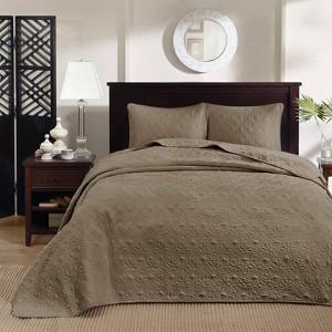 FIONECA Cottage Style Reversible Antimicrobial Bedding Set Fleur De Lis Embroidered Machine Washable Quilt Shams - 1 of 4