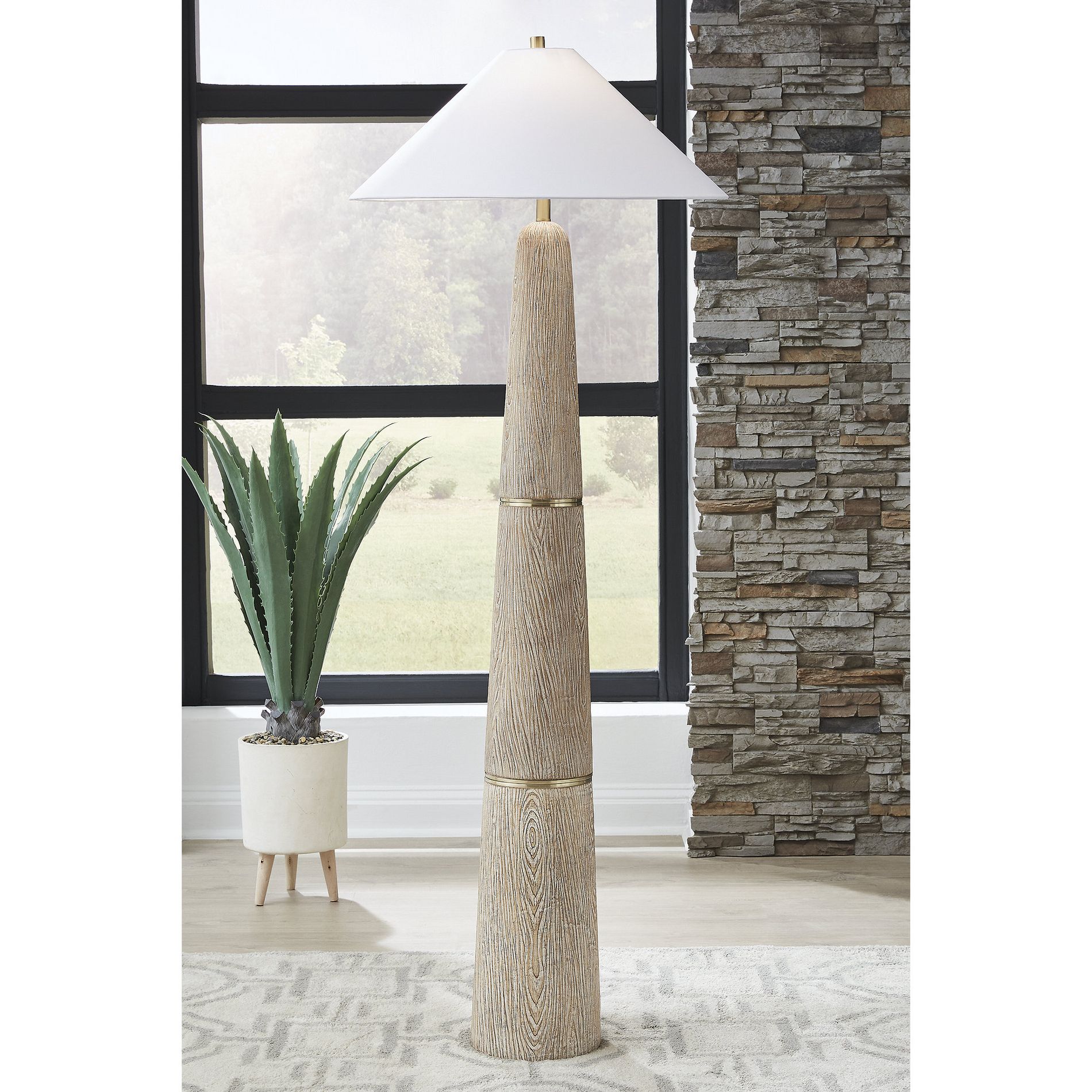 Signature Design by Ashley Gasparleigh Floor Lamp, Polyresin and Metal, 3-Way Switch, Brown and Gold Finish