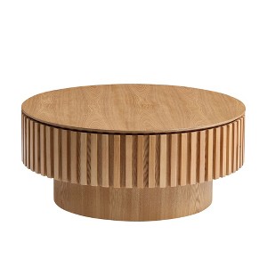 Gulches 31 Inch Round Ash Coffee Table Handcraft Drum with Storage High Quality Wood MDF for Small Space Apartment Modern Living Room - 1 of 4