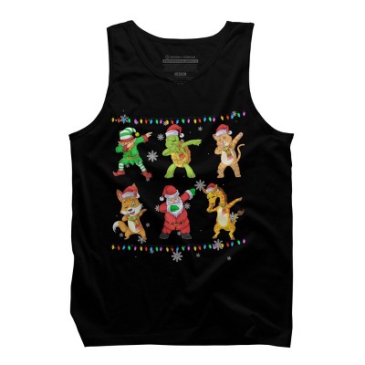 Men's Design By Humans Christmas Dabbing Cartoon Animals By shirtpublic Tank Top