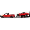 2017 Chevrolet Colorado ZR2 Truck Red & 2015 Chevrolet Corvette Z06 Red w/Flatbed Trailer 1/24 Diecast Model Cars by Maisto - 2 of 3
