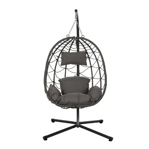 Syemin Patio Seating Sets Steel，Garden，Balcony and Outdoor Hanging Egg Chair With Iron Frame, Gray, 39.3"*37"*74.8" - 1 of 4