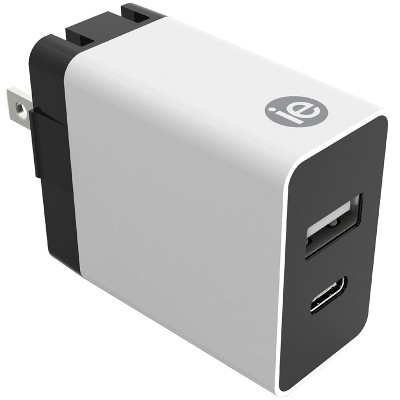 iEssentials® 3.4-Amp Dual Port Wall Charger with USB and USB-C® in White