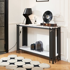 NicBex Console Table with Faux Marbling Shelves,Entryway Table with Adjustable Feet,Modern Couch Table for Living Room,Black - 1 of 4
