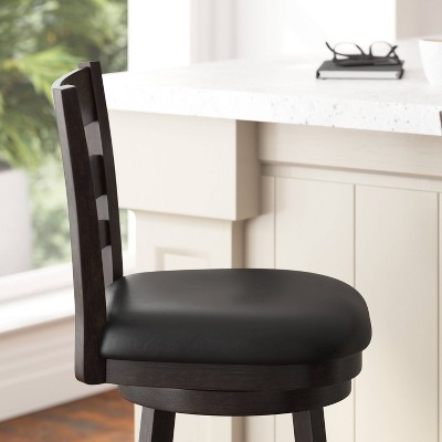 Espresso Black Faux Leather Swivel Ladderback Bar Stool