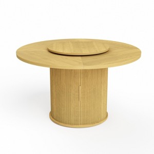 Gulches 55" Round Dining Table, Natural Particle Board+MDF, Rotating Tray & Double-Tier Storage, Seats 6 for Dining Room/Living Room - 1 of 4