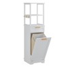 VECELO Tall Tilt Out Laundry Hamper Cabinet with Removable Laundry Basket, Floor Standing Bathroom Organizer with Drawer & 2 Open Shelves, White - 2 of 4