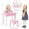 Girls Vanity Table and Chair Set with LED Light, Wooden Kids Makeup Dresser Storage Drawer & Chair for Age 4-9, Childrens Dressing Table Gift - 2 of 4
