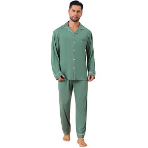 INSPIRE CHIC Men's 2 Pieces Long Sleeve Solid Color Button Down Casual Pajamas Set - 1 of 4