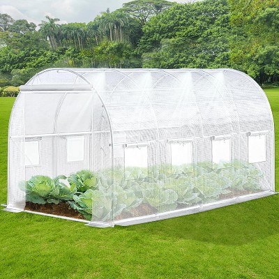 Premium Outdoor Greenhouse 8.2x6.6x6.6FT, Upgraded Heavy Duty Portable Walk in Frame, Large Outdoor Garden Plant Hot Hoop House, Transparent Cover