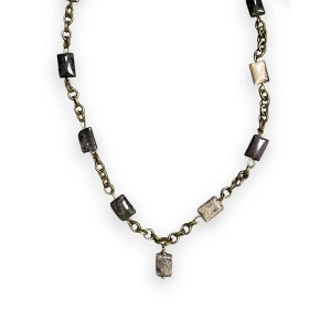 Michelle Marie Boutique's Snakeskin Jasper Necklace, Antique Gold Chain, Gemstone Pendant - 1 of 4
