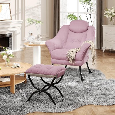 Lazy Chair, Comfy Reading Chair w/ Ottoman - Ergonomic Armrests, Washable Cover - Perfect for Small Spaces, Bedroom & Living Room