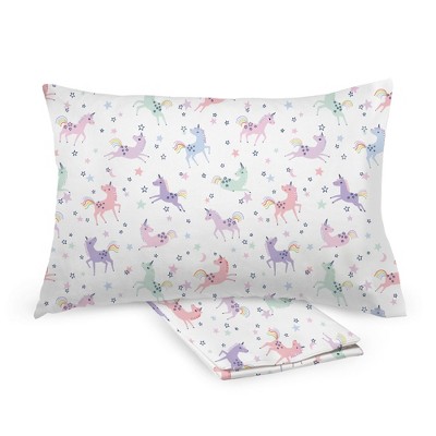 BreathableBaby Cotton Percale Pillowcase, For 13" x 18"/33 x 46 cm Toddler Pillow, AFB Unicorns (2-Pack)