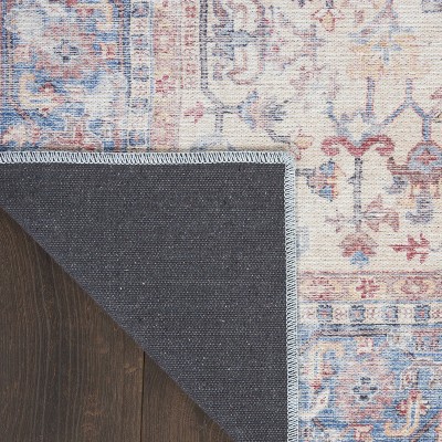 Vintage Blue and Multicolor Floral Cotton Chenille Rug 3' x 5'