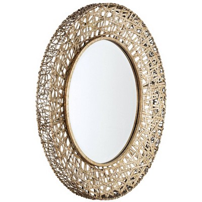 Contemporary 32" Round Bronze and Silver Beveled Wall Mirror