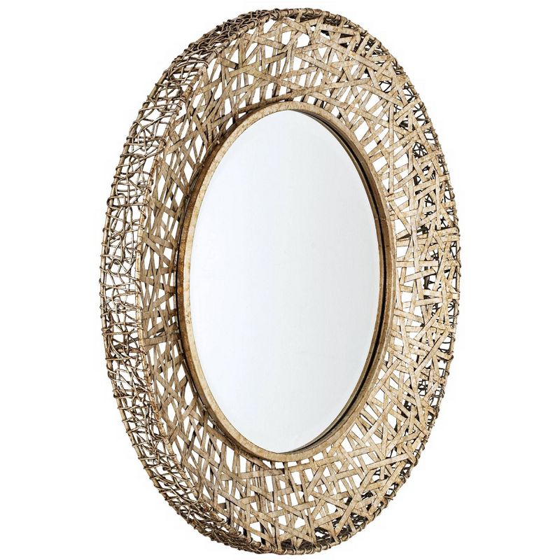 Uttermost Round Vanity Accent Wall Mirror Rustic Reed Outer Border Beveled Champagne Metal Frame 32" Wide Bathroom Bedroom Home, 2 of 4