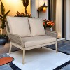 Moda Furnishings Acacia Wood Patio Outdoor Loveseat Sofa With Beige Cushions - 2 of 4