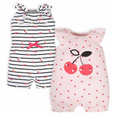 Image of Gerber Baby & Toddler Girls' Cherry Kisses Rompers, Newborn, 2-pack