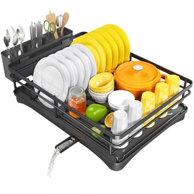 LunaLulinlk Dish Drying Rack for Kitchen Counter - Large Dish Rack with Drainboard, Rustproof Dish Drainer Black