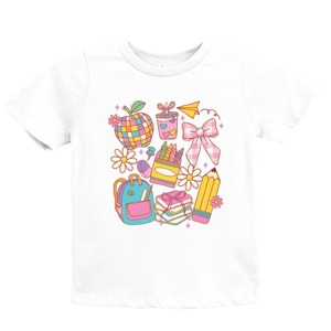 School Supplies Coquette - Kids Youth Short Sleeve Tee and Toddler Short Sleeve Tee - 1 of 2
