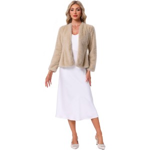 INSPIRE CHIC Women's Winter Faux Fur Casual Long Sleeve Shaggy Warm Cropped Jacket - 1 of 4
