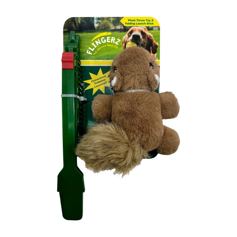 Flingerz Pet Furry Squirrel with Launcher Plush Dog Toy, 1 of 8