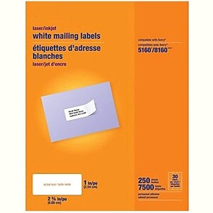 MyOfficeInnovations Laser/Inkjet Address Labels 1" x 2 5/8" White 30 Labels/Sheet 479884 - 1 of 4