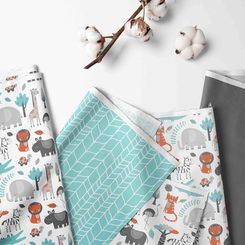 Bacati - Safari Animals Aqua Orange Gray 3 pc Toddler Bed Sheet Set, 2 of 8
