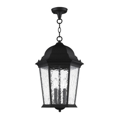 Hamilton Textured Black Outdoor Pendant Lantern with Clear Water Glass
