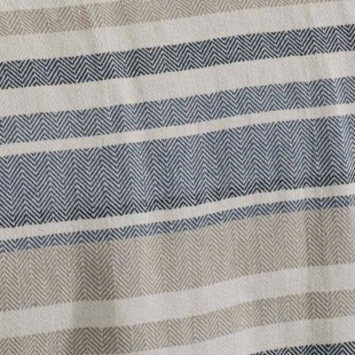 Twin Blue and Ivory Cotton Herringbone Stripe Blanket