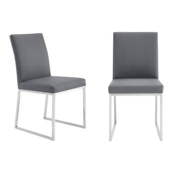 Set of 2 Trevor Faux Leather Stainless Steel Dining Chairs Gray - Armen Living