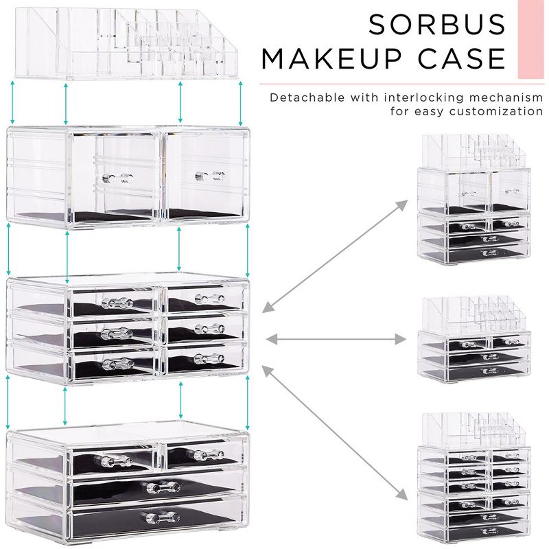 Sorbus Cosmetic Makeup and Jewelry Storage Case Holder - Spacious Drawer Design - Great for Bathroom Counter, Dresser, Vanity Organization, 4 of 9