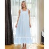 ADR Women's Cotton Nightgown, Sleeveless Lace Trimmed Button Up Long Vintage Night Dress Gown - 2 of 4