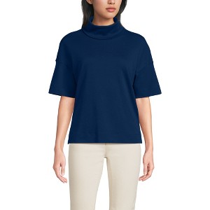 Lands' End Women's Elbow Sleeve Supima Cotton Relaxed Turtleneck - 1 of 3