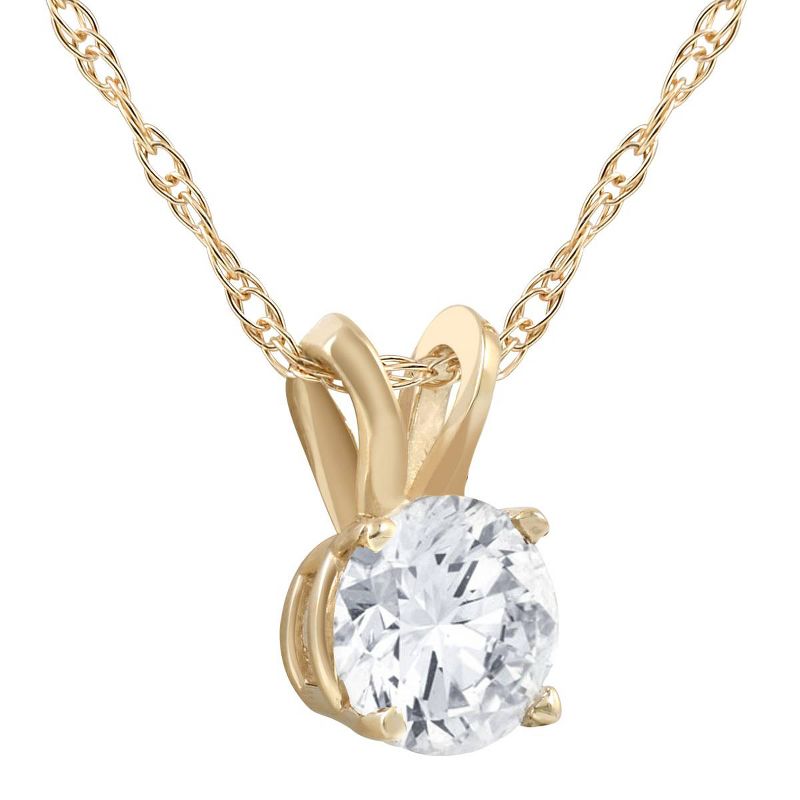 Pompeii3 7/8 Ct Round Diamond Solitaire Pendant in White or Yellow Gold 18" Necklace, 2 of 5