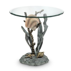 SPI Home Shells and Seagrass End Table – Coastal Metal Accent Table, 21" H x 22" W, Ocean-Inspired Design for Living Spaces - 1 of 3
