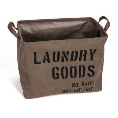 Khaki Green Collapsible Canvas Laundry Basket with Handles
