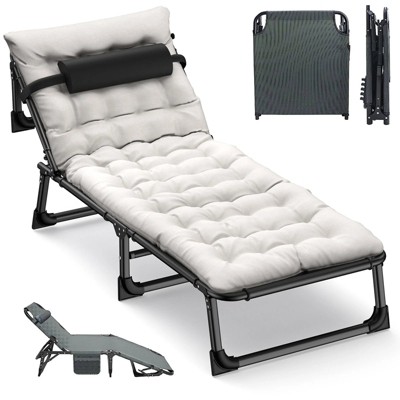 Gray Folding Camping Cot with Padded Mattress and Carry Bag