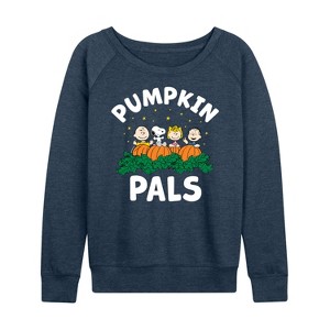 Women's - Peanuts - Pumpkin Pals Lightweight French Terry Wide Neck Long Sleeve Shirt - 1 of 4