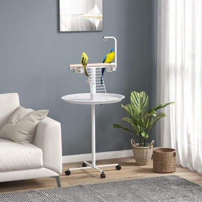 Bird Play Stand with Wheels for Parrots and Small Birds,Indoor Outdoor Perch with Ladder Feeder Bowls - LAOTIES