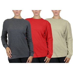 Galaxy By Harvic Women's Loose Fit Waffle Knit Thermal Shirt-3 Pack - 1 of 2